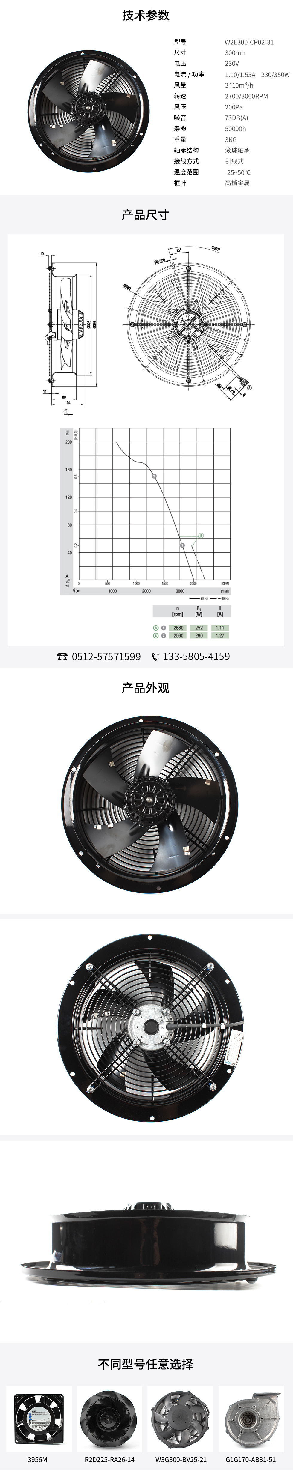 AC散热风扇,配电柜交流风扇,工业设备散热风扇,W2E300-CP02-31